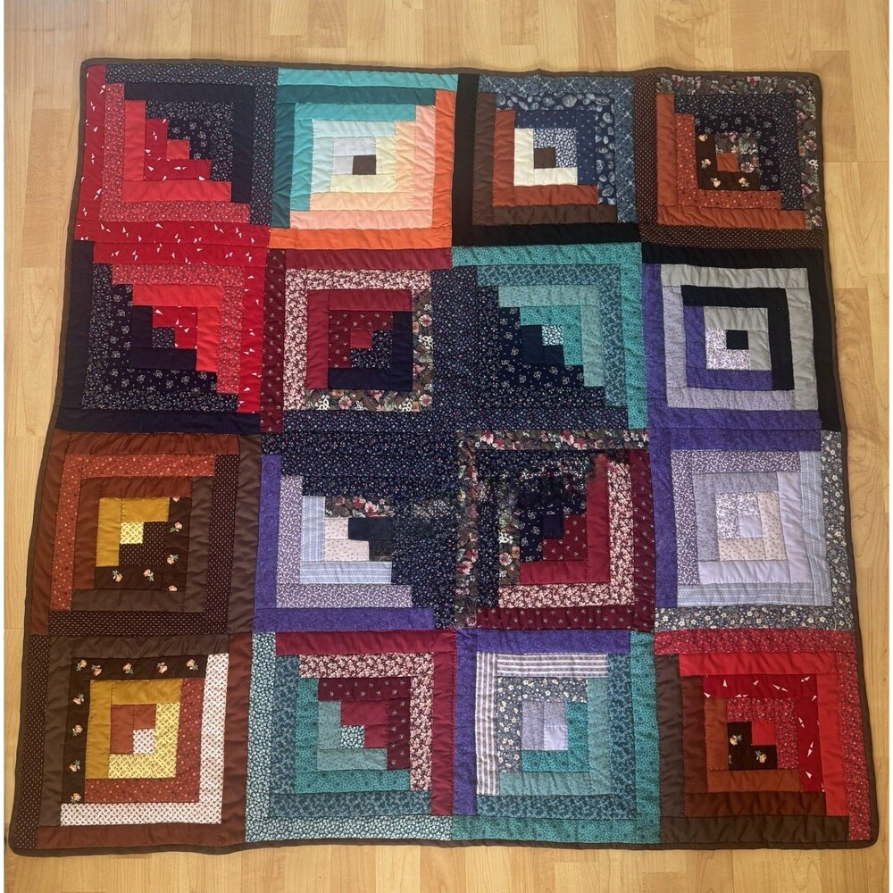 Handmade Log Cabin Patchwork Quilt 51”x51”